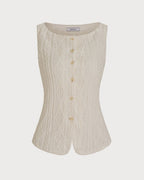 Beige Boat Neck Button Tank Top