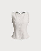 Apricot Boat Neck Button Vest