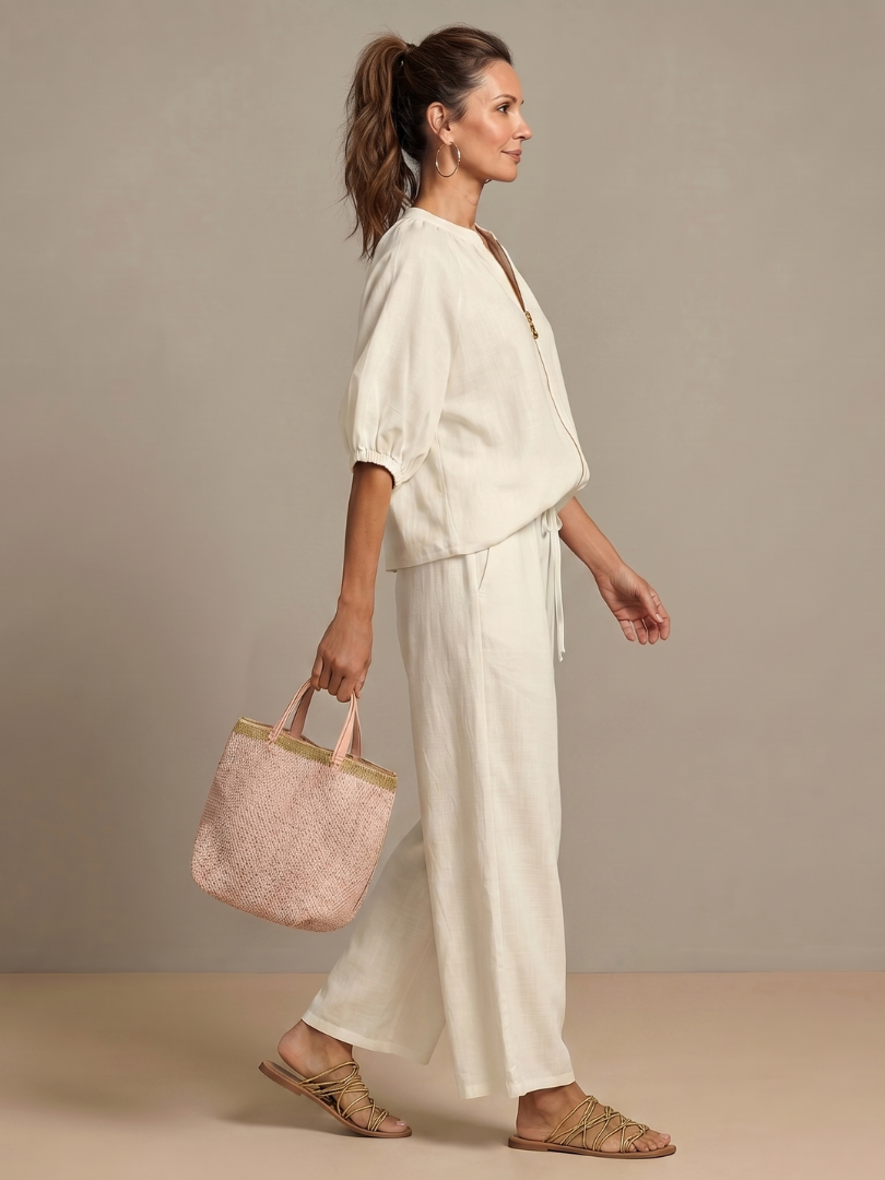Natalia | Top Blouson with Zip and Wide Leg Pants