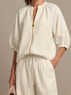 Natalia | Top Blouson with Zip and Wide Leg Pants