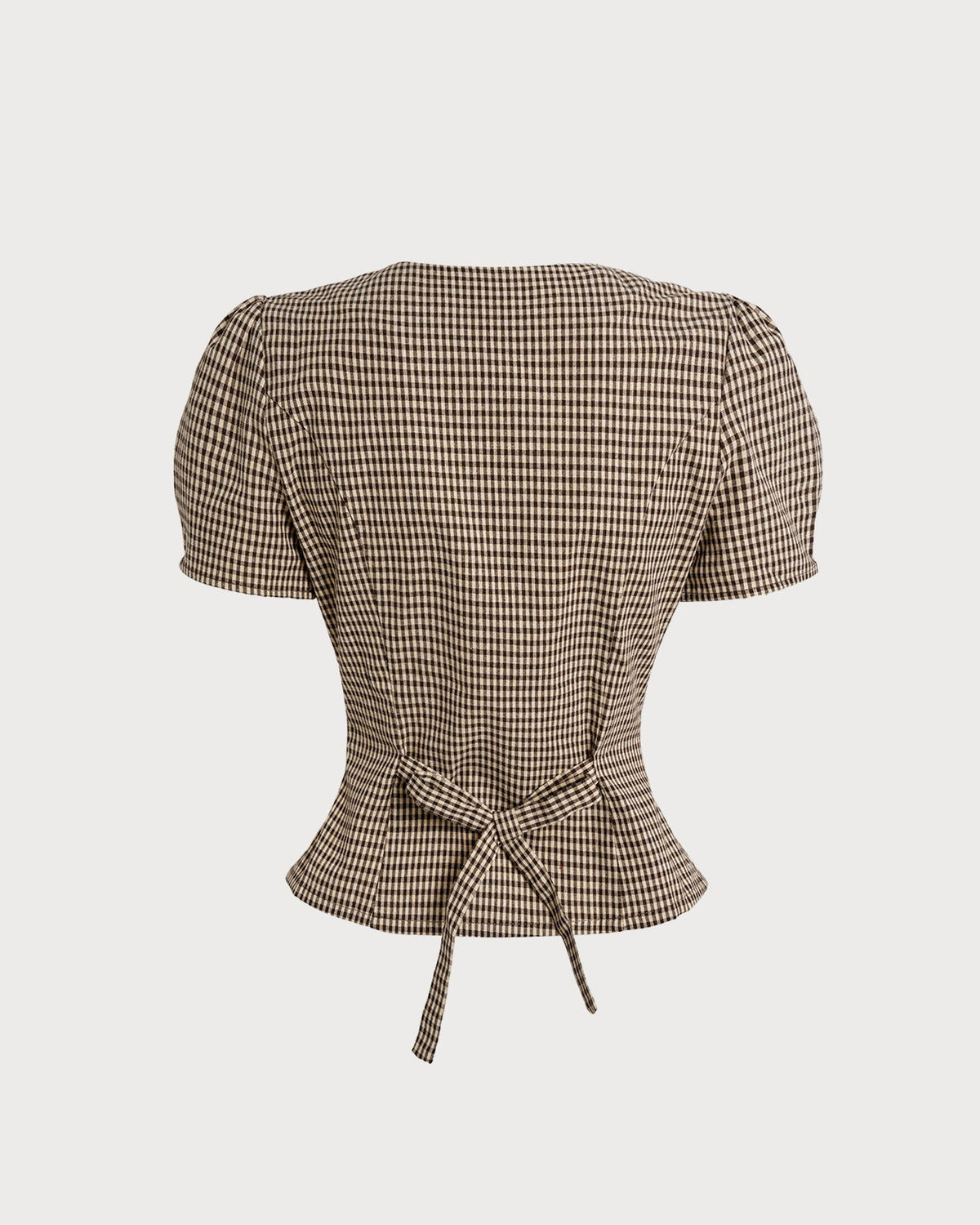 Brown Plaid Puffed Sleeve Blouse