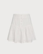 White Button Ruched Mini Skirt