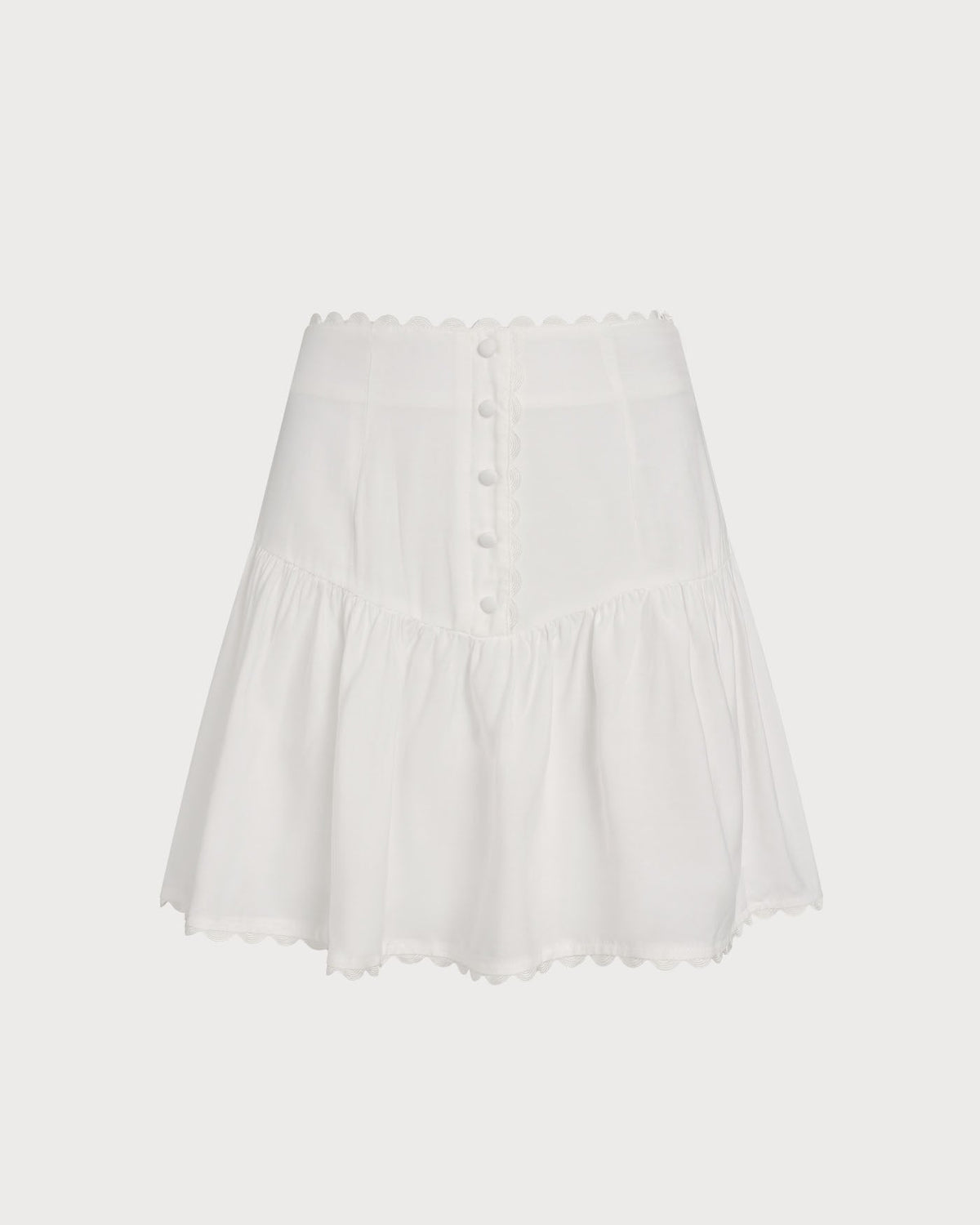 White Button Ruched Mini Skirt