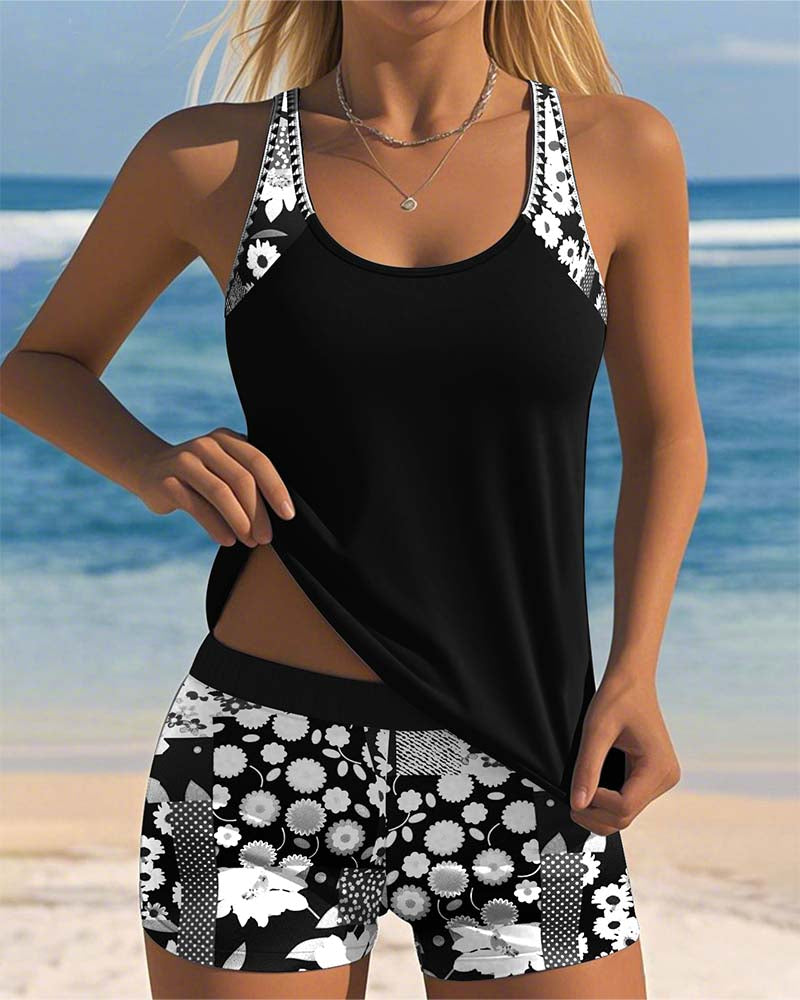 Nanet - Printed Tankini Shorts Set