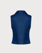 Blue Single Breasted Collar Vest