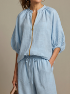 Natalia | Top Blouson with Zip and Wide Leg Pants