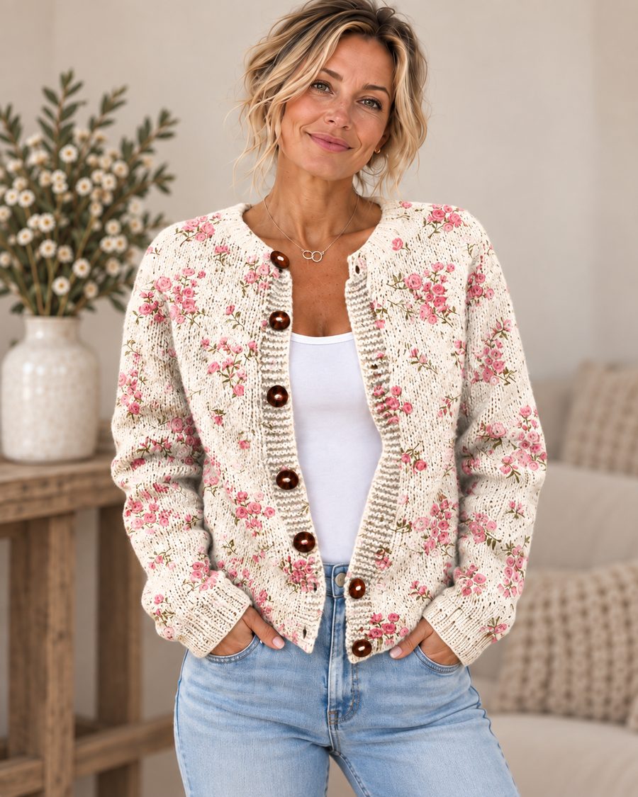Evanthea™ | Vintage Floral Knit Cardigan Sweater