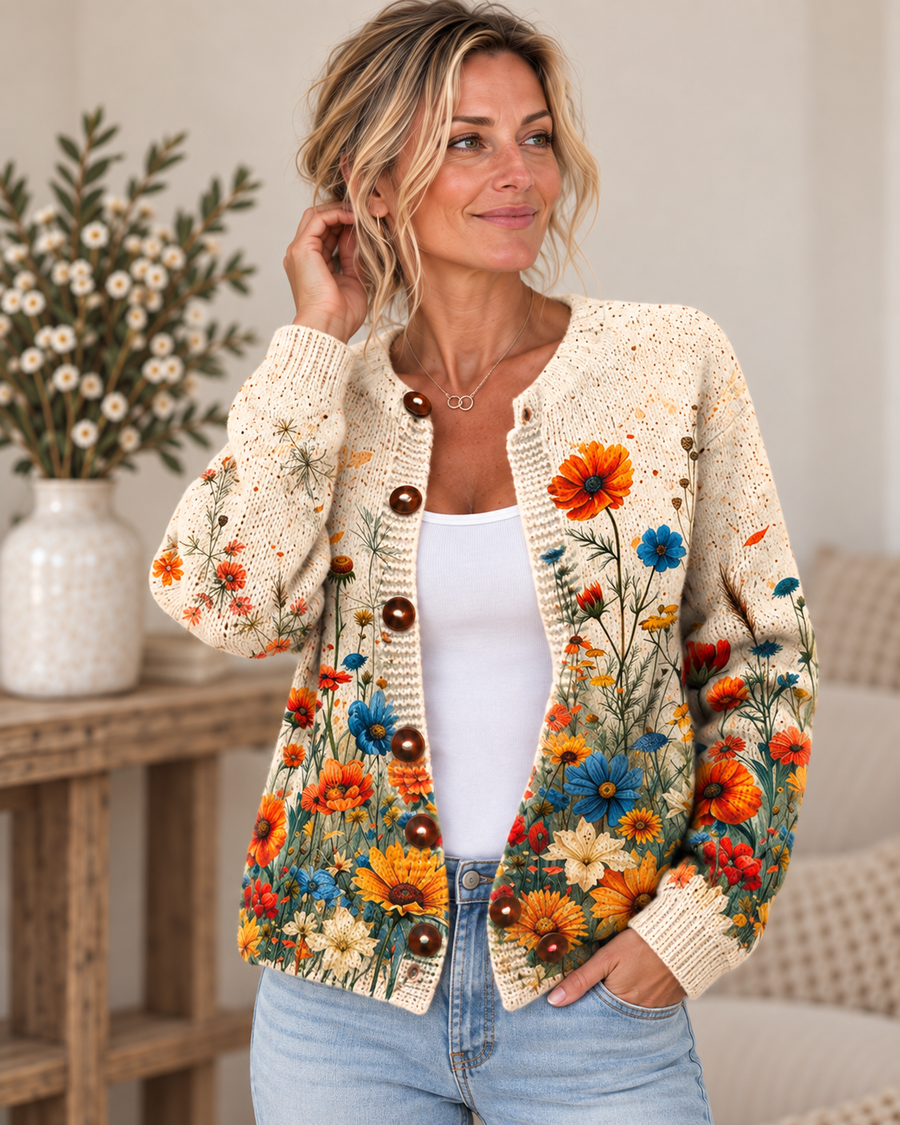Tansy™ | Vintage Floral Print Cardigan Sweater