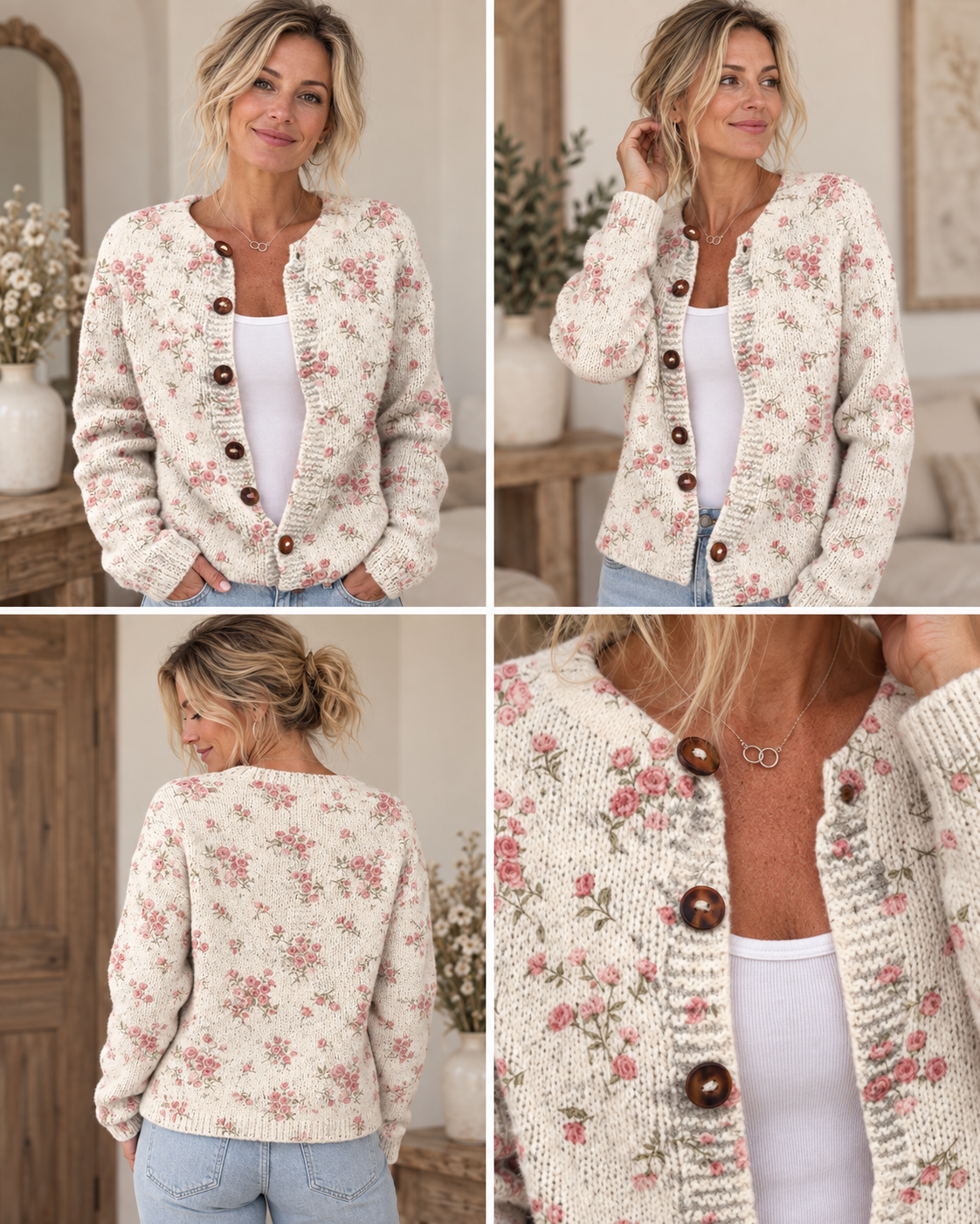 Evanthea™ | Vintage Floral Knit Cardigan Sweater