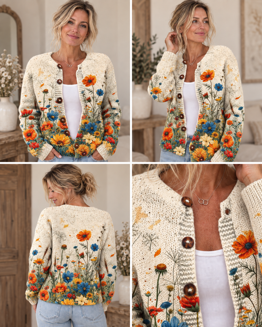 Tansy™ | Vintage Floral Print Cardigan Sweater