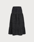 Black Polka Dot Ruched Midi Skirt
