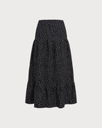Black Polka Dot Ruched Midi Skirt