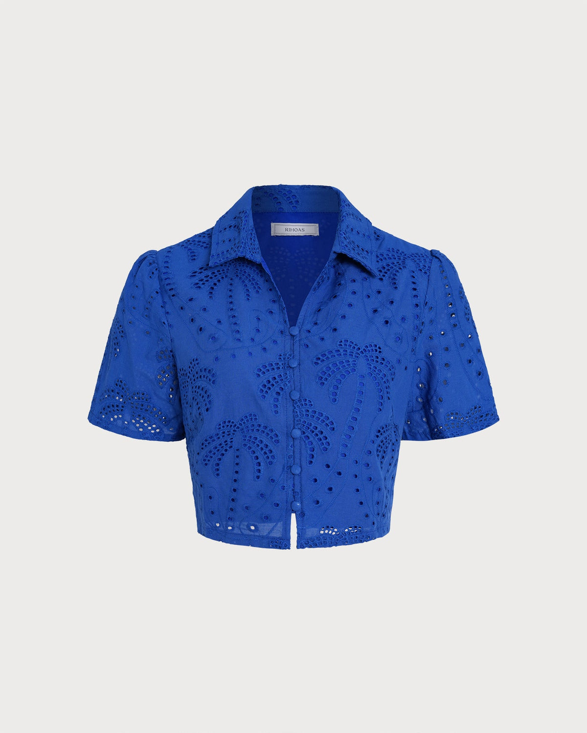 Blue Textured Button Collar Blouse
