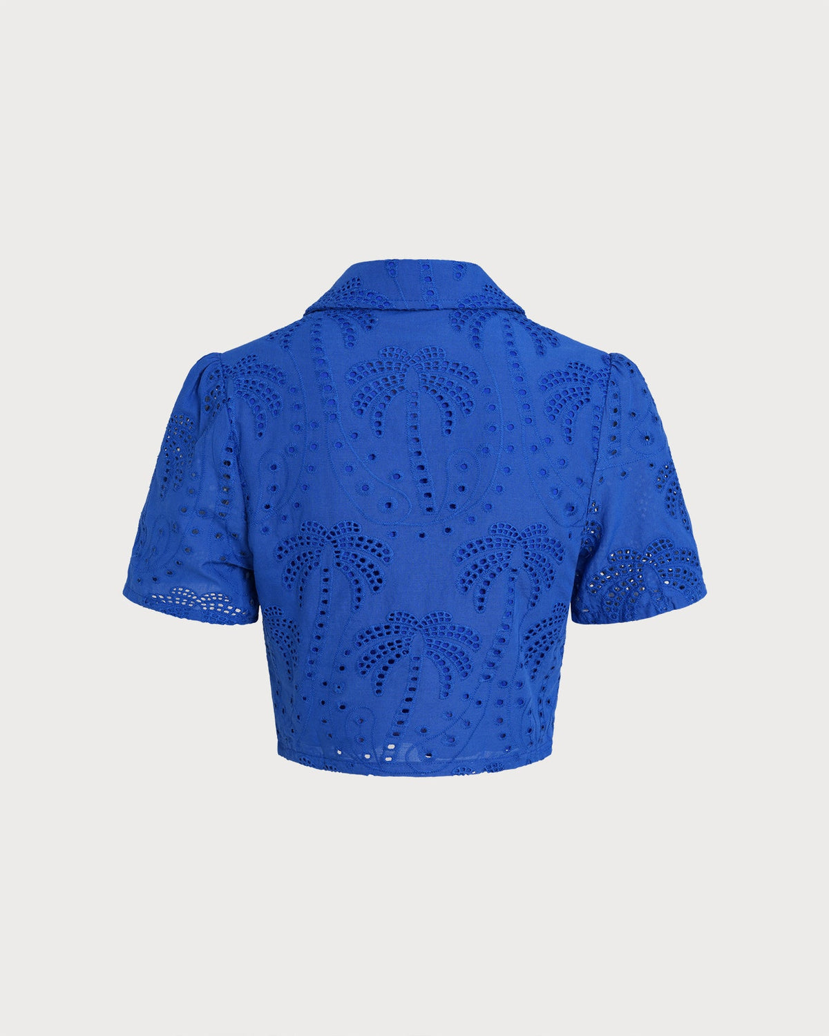 Blue Textured Button Collar Blouse