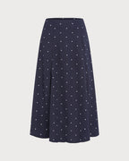 Navy Polka Dot Slit Midi Skirt