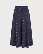 Navy Polka Dot Slit Midi Skirt