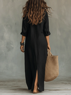 Alessia - Soft Black Maxi Dress with Buttons