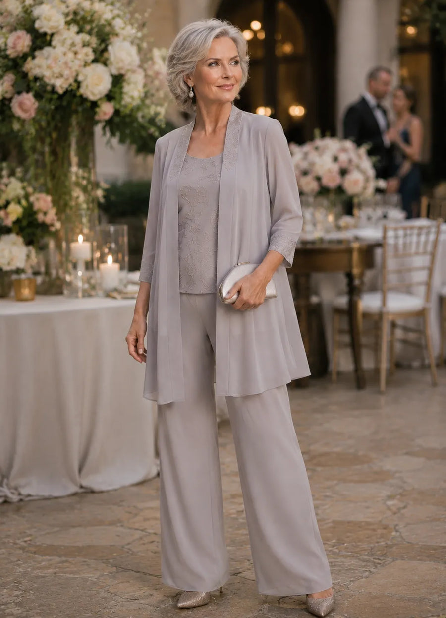 Evelyn Embroidered Three-Piece Pant Set