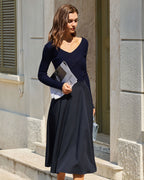 Navy V Neck Ribbed Knit Tee