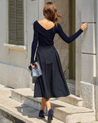 Navy V Neck Ribbed Knit Tee