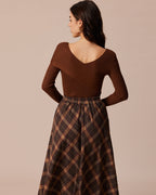 Coffee Ribbed Knit Slim Tee