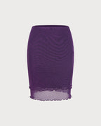 Purple Elastic Waist Straight Skirt