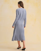 Blue Elastic Waist A-Line Midi Skirt