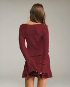 Wine Red Elegant Bell Sleeve Knit Tee