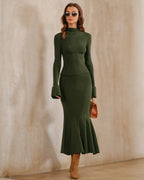 Green Knit Mermaid Midi Skirt
