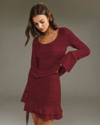 Wine Red Ruffle Knit Mini Skirt