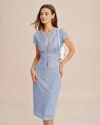 Blue Polka Dot Splicing A-Line Skirt