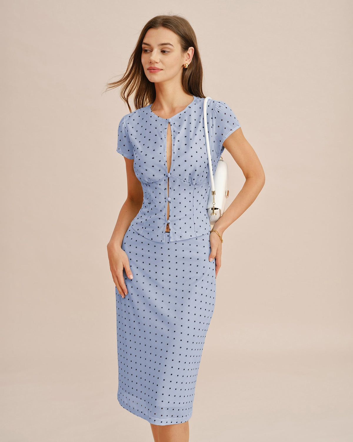 Blue Polka Dot Splicing A-Line Skirt