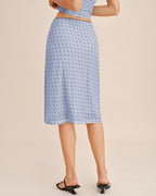 Blue Polka Dot Splicing A-Line Skirt