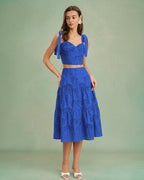 Blue Sweetheart Neck Embroidery Cami Top