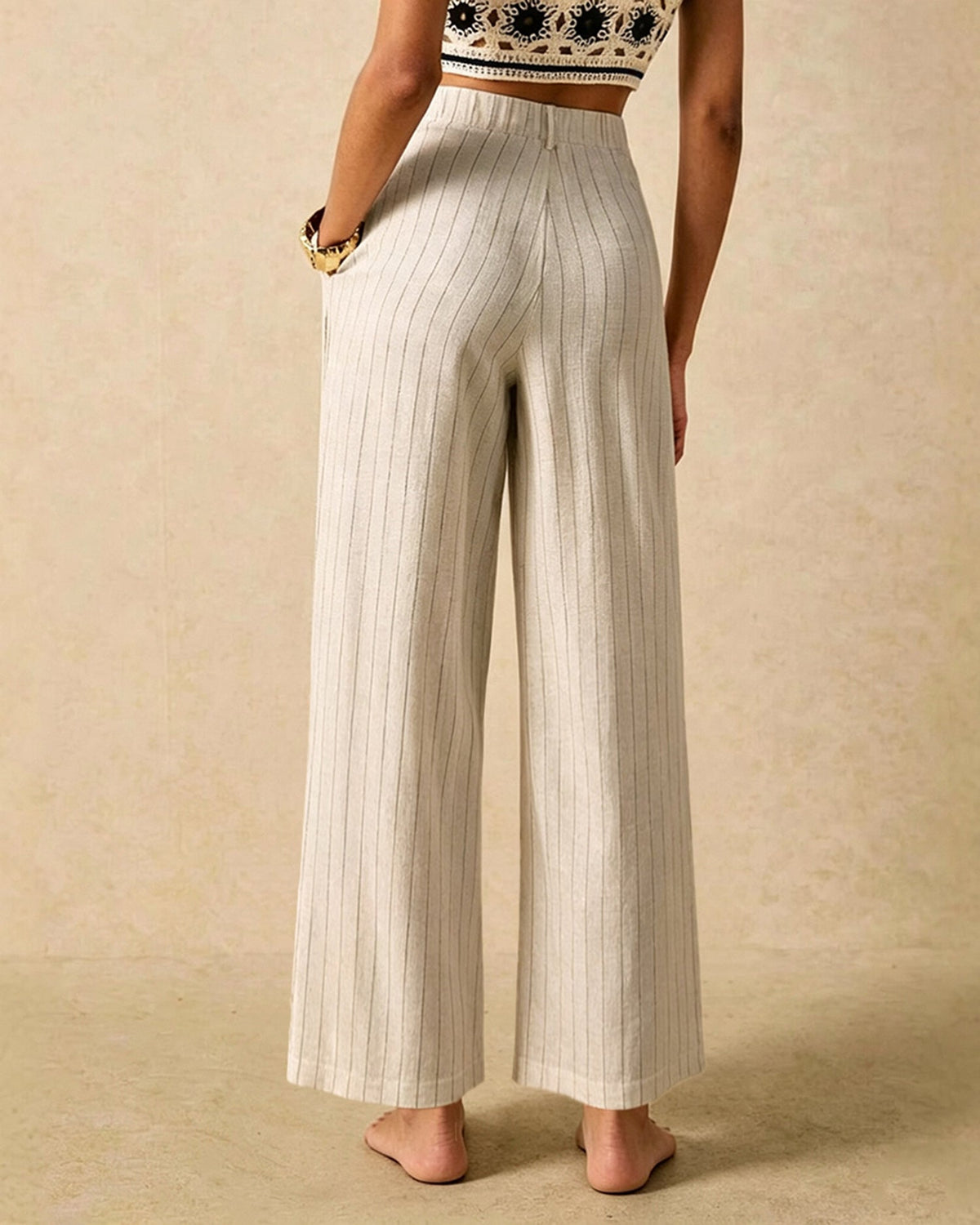 Apricot Elastic Waist Pockets Straight Pants