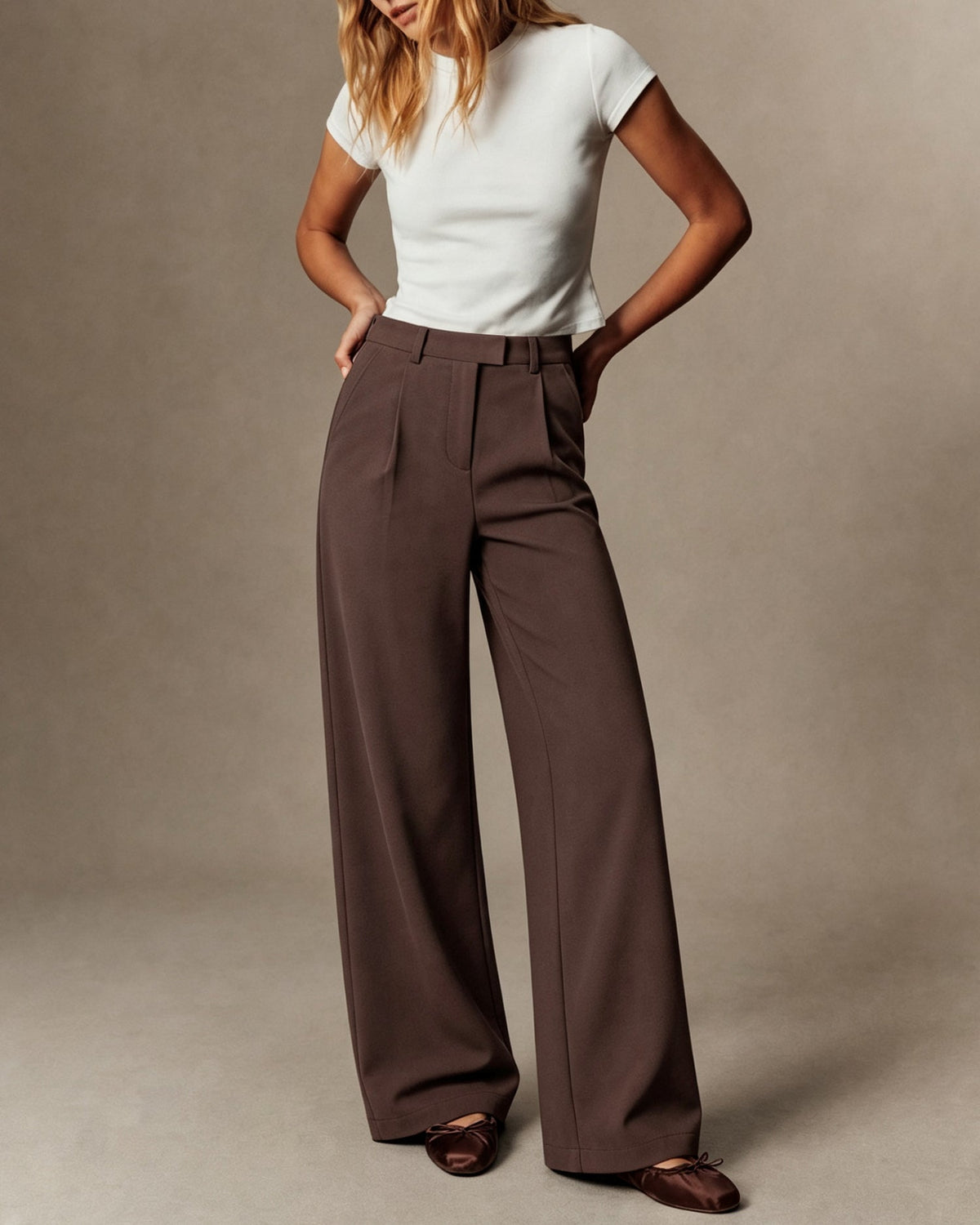 Coffee Button Pockets Casual Pants