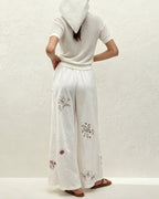 White Floral Embroidery Straight Pants