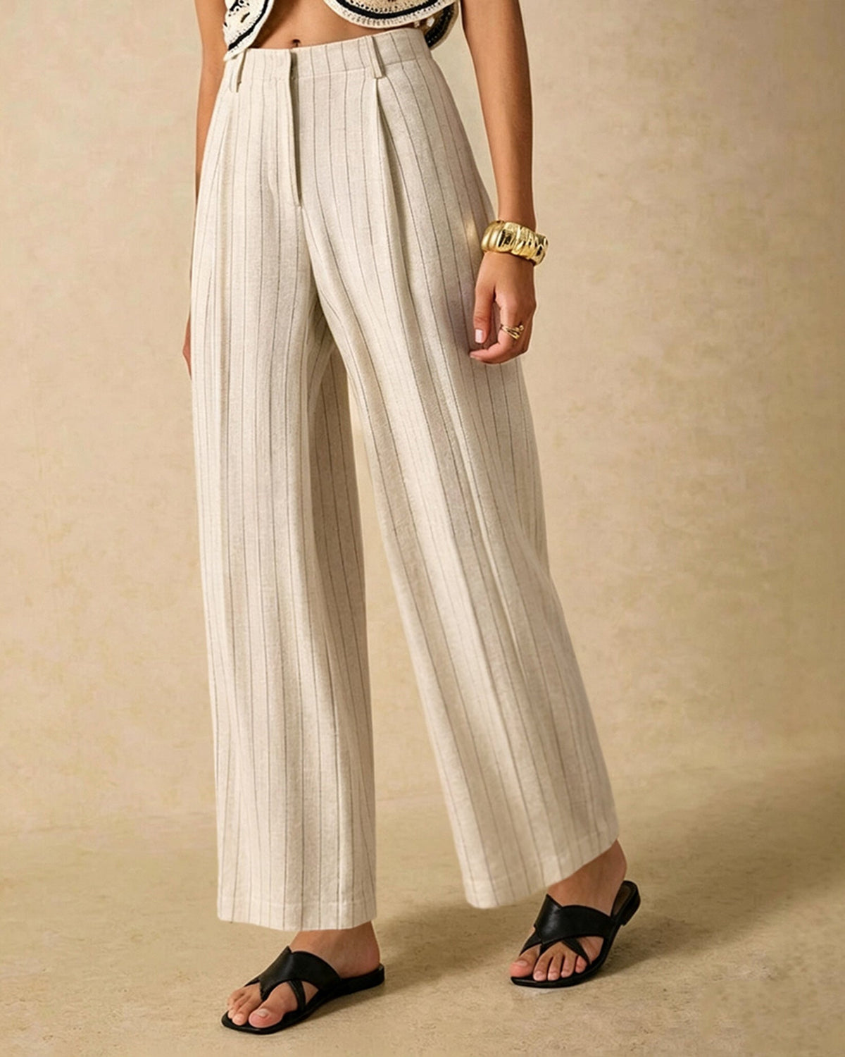 Apricot Elastic Waist Pockets Straight Pants