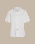 White Collar Splicing Button Shirt