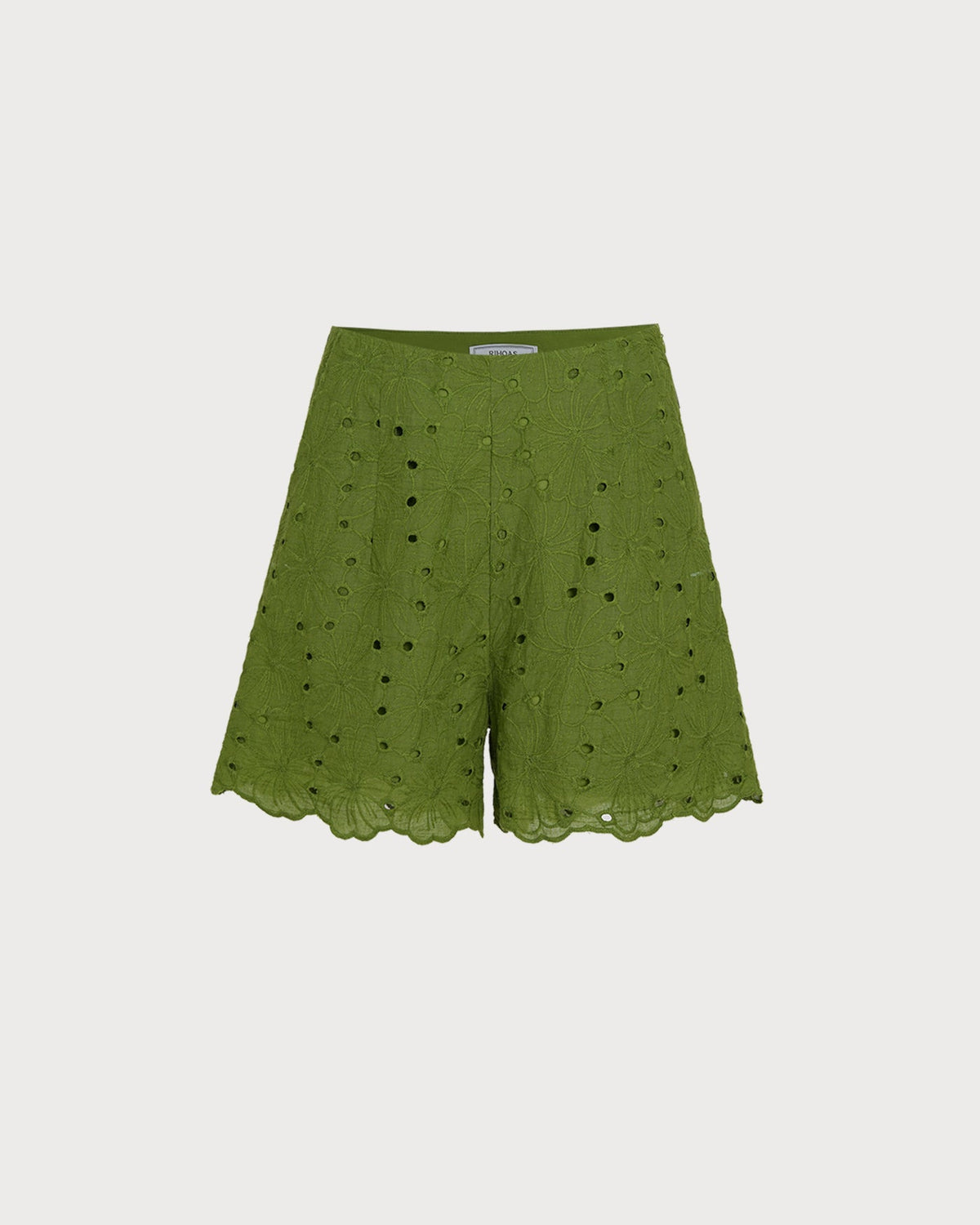 Green Cut Out Embroidery Pockets Shorts