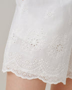 White Solid Embroidery Pockets Shorts