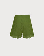 Green Cut Out Embroidery Pockets Shorts