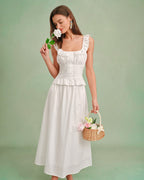 White Solid A-Line Midi Skirt