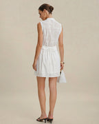 White Elastic Waist Embroidery Mini Skirt