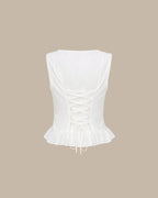 White U Neck Lace Embroidery Tank Top