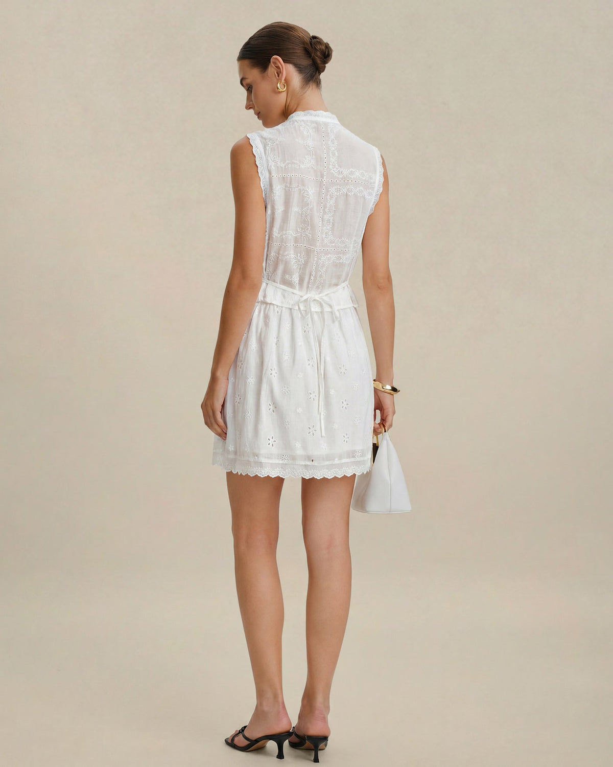 White Embroidery Lace Button Tank Top