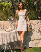 White Square Neck Embroidery Tank Top