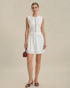 White Embroidery Lace Button Tank Top