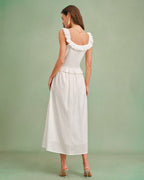 White Square Neck Ruffle Tank Top