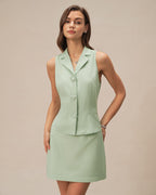 Green Collar Single Breasted Vest